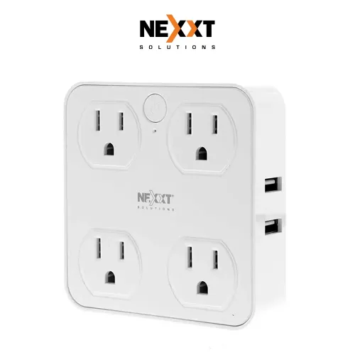 Enchufe inteligente wifi Nexxt NHP-T610 220V, 4 tomacorrientes universales, 4 puertos usb