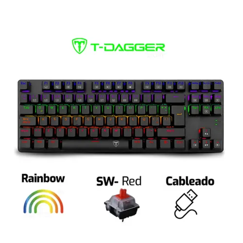 TECLADO T-DAGGER BORA BLACK RETROILUMINACION RAINBOW SWITCH RED